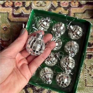 Mini Silver Disco Ball Ornaments Set